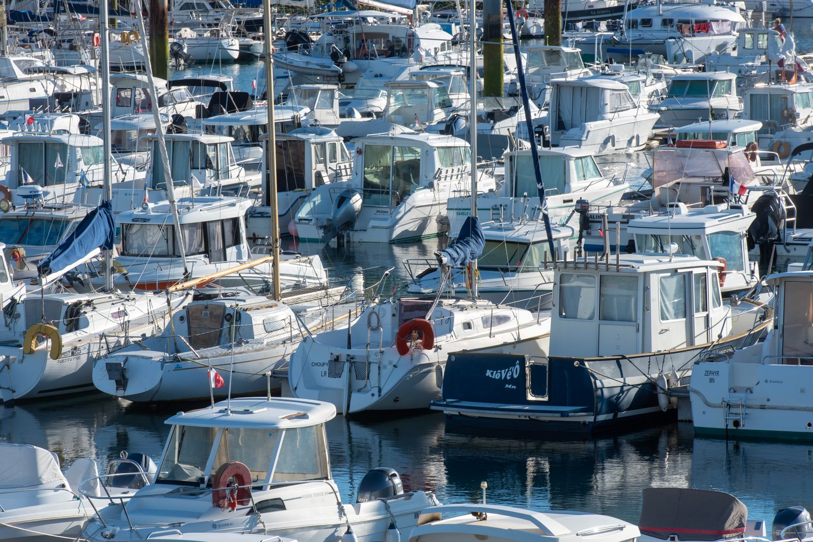 Sailing yachts and motorboats in a leisure marina