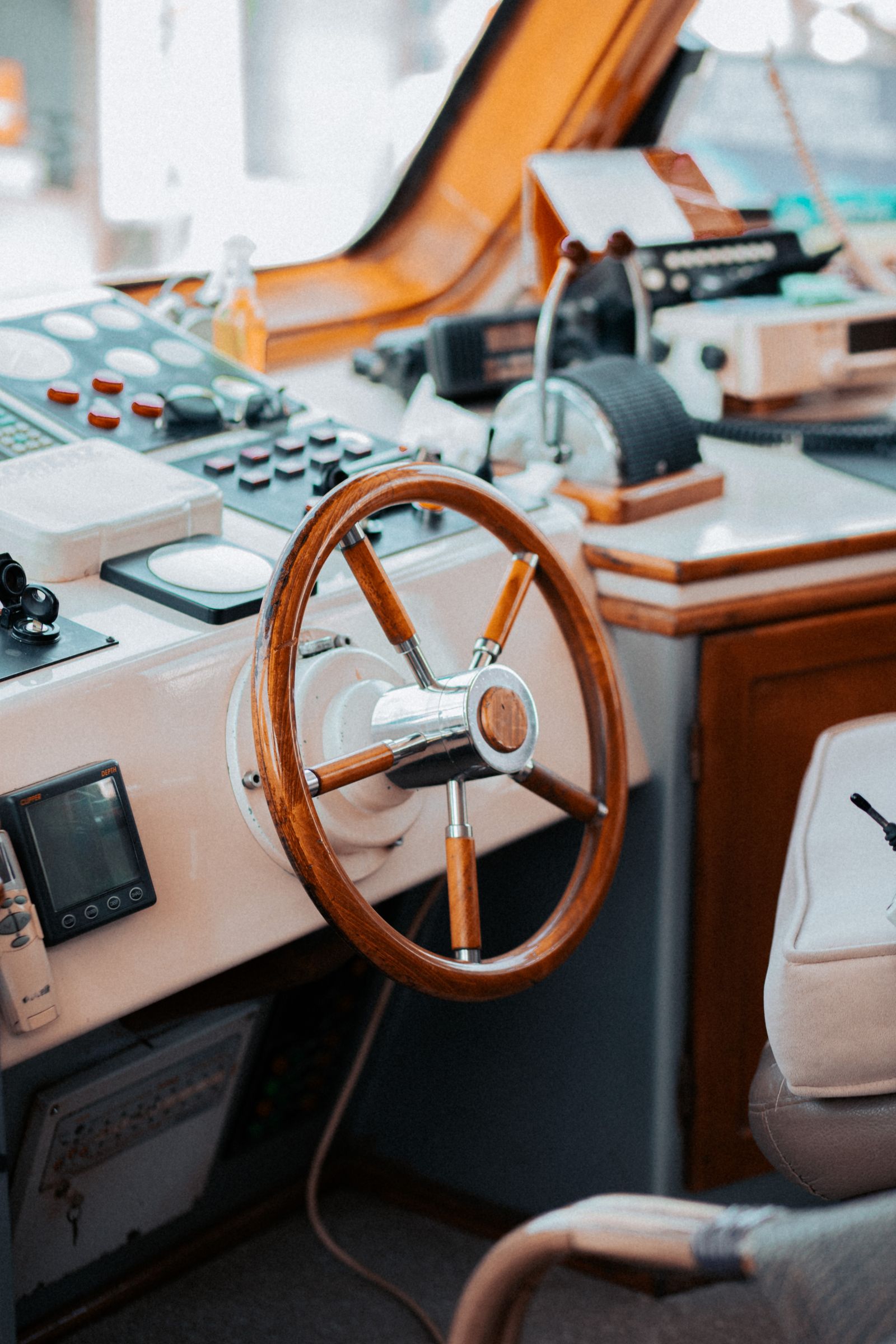 Private yacht helm and navigation instruments
